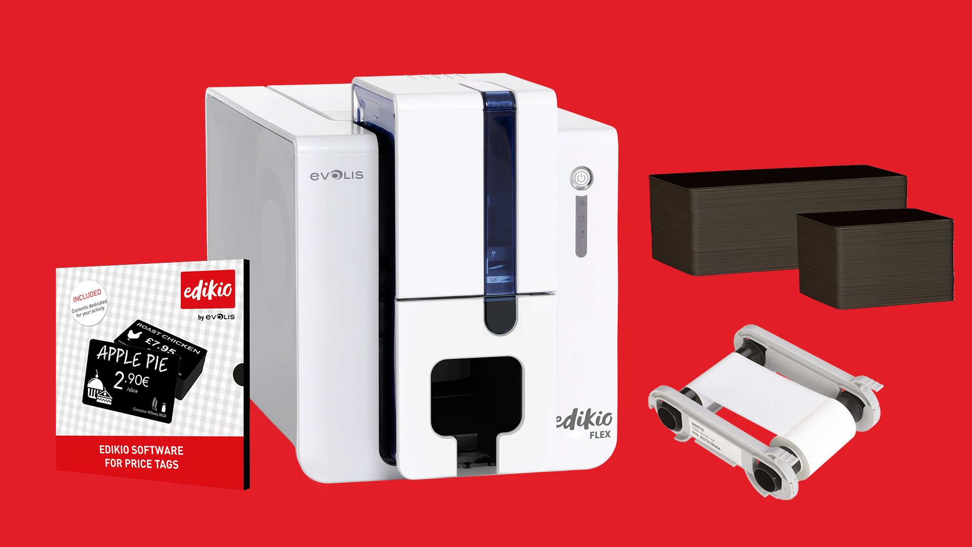 Bild på Evolis Price Tag Flex, färgband och plastkort